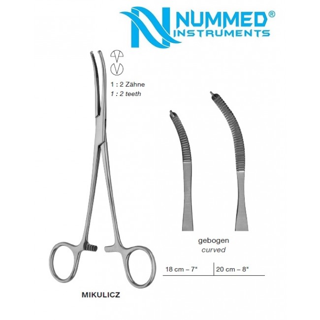 Mikulicz Forceps, Curved, 1x2 Teeth